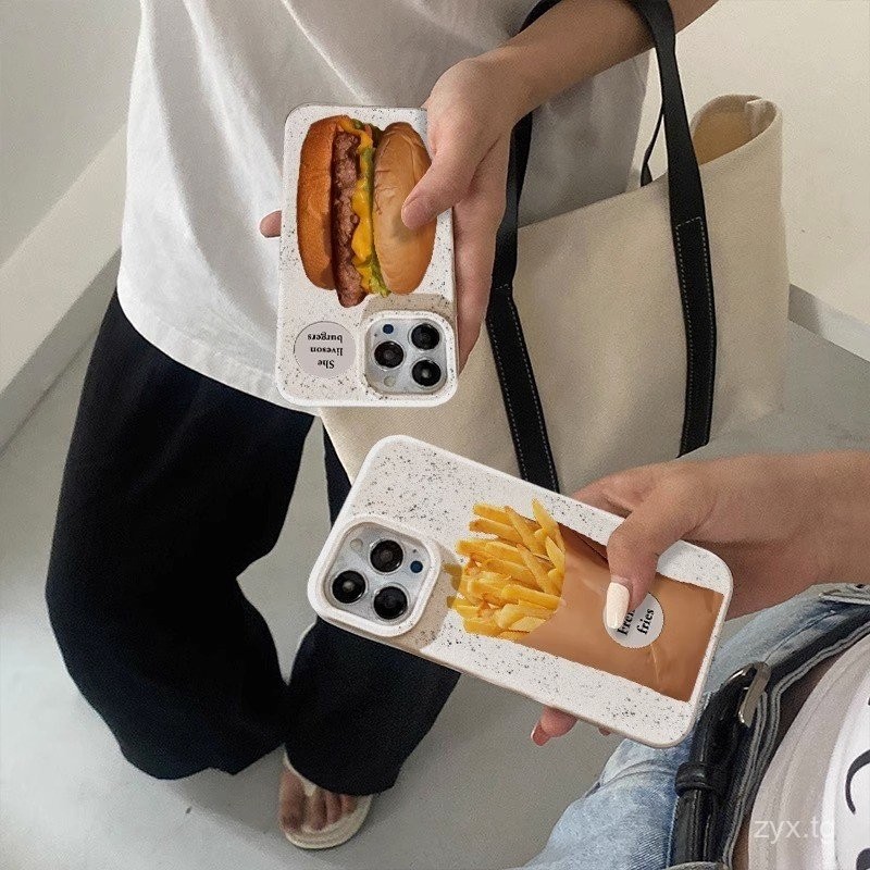 มันฝรั่งทอดแฮมเบอร์เกอร์แอปเปิ้ล14 promax13ย่อยสลายเคสโทรศัพท์ iphone12/11นุ่ม78ชุด xsmax ข้าวสาลี