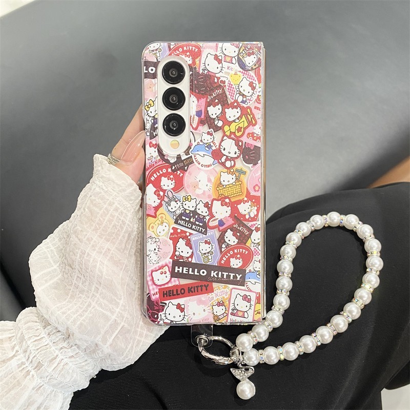 Z Fold6 ปลอกการ์ตูน Hello Kitty PC Hard Flip ฝาครอบโทรศัพท์สําหรับ Samsung Galaxy Z พับ 6 5 4 3 5G กรณี Fold6 Fold5 Fold4 Fold3