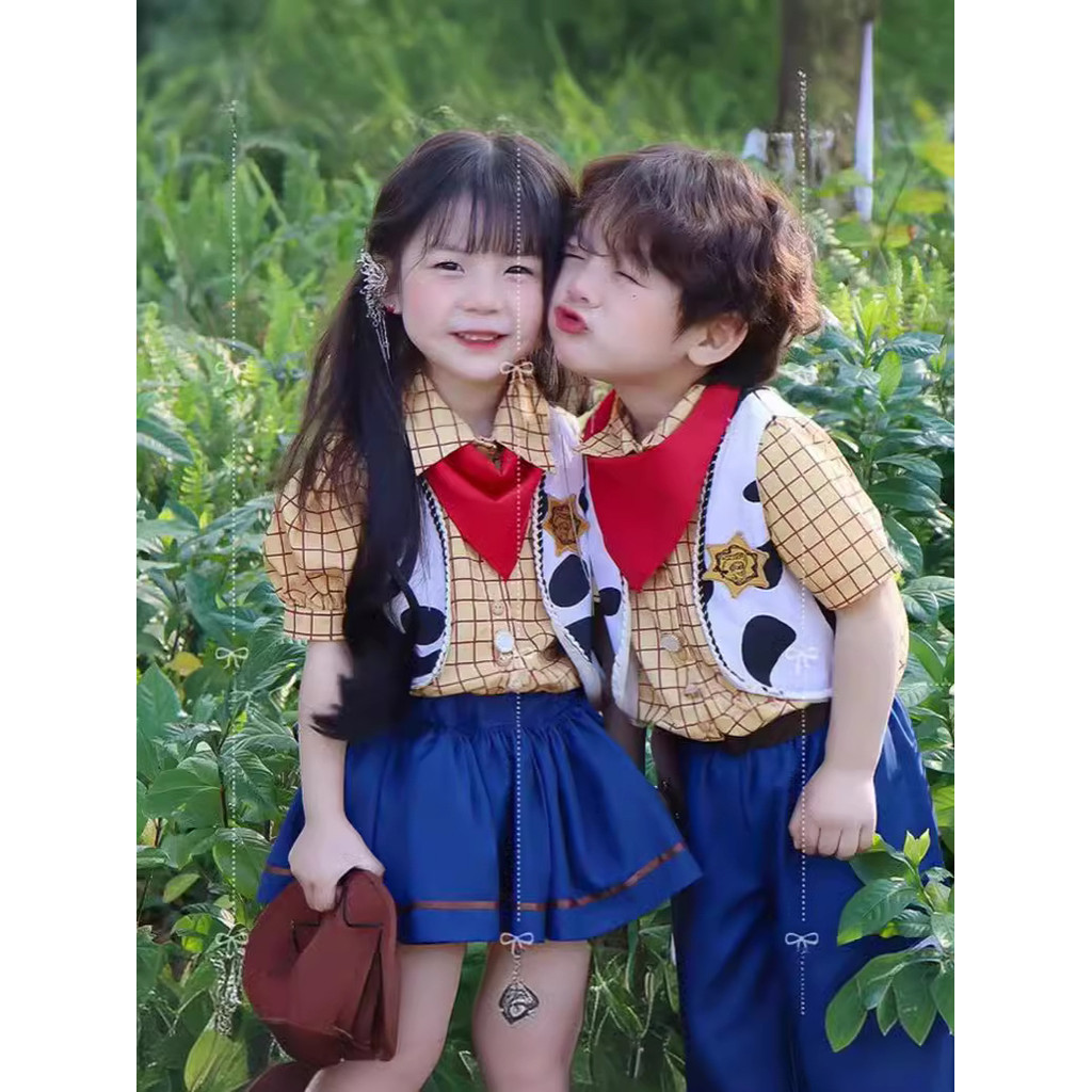Girls Boys Denim Cartoon Woody Toy Story Dress Shorts Suit
