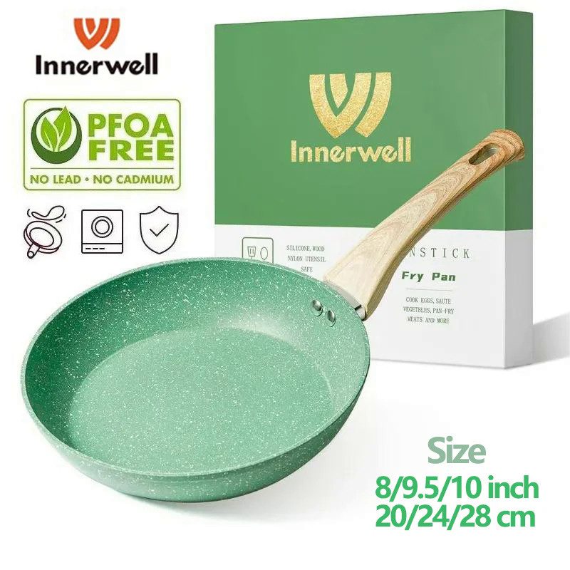 Innerwell Home Kitchen 8/9.5/11 Inch Nonstick Frying Pan Skillet Egg Pot Non Toxic Healthy Stone Coo