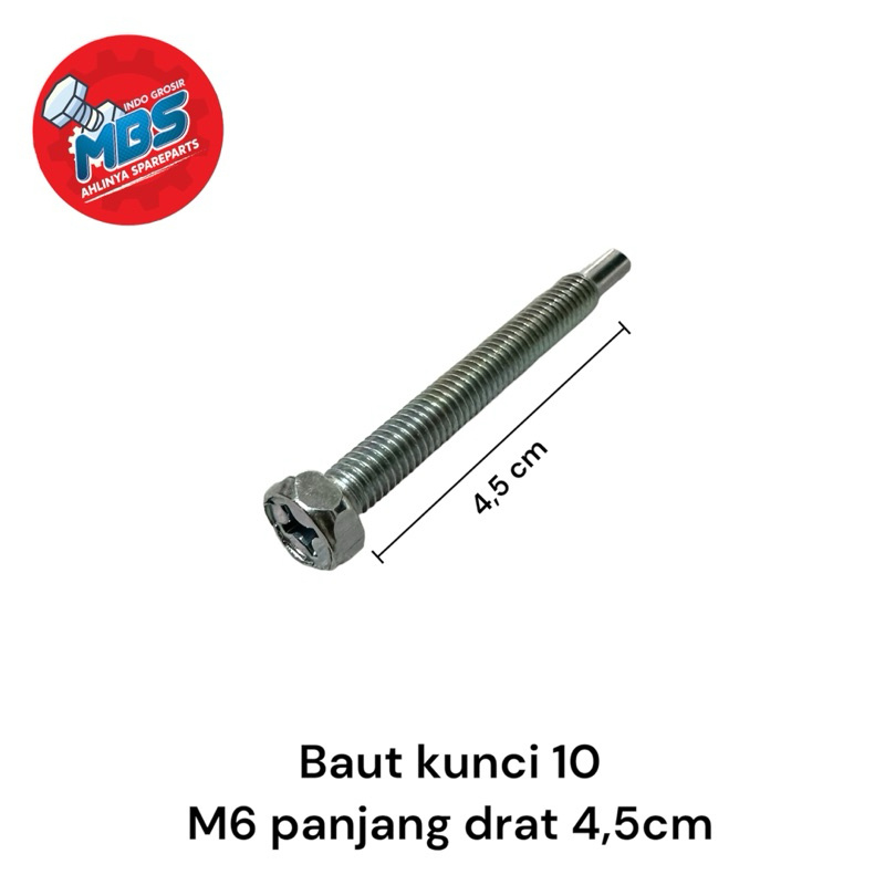 Saj BOLT 10 M6x45 BOLT CLEM FUL DRAT LONG 4,5 ซม. BOLT ORI DABEL HEX