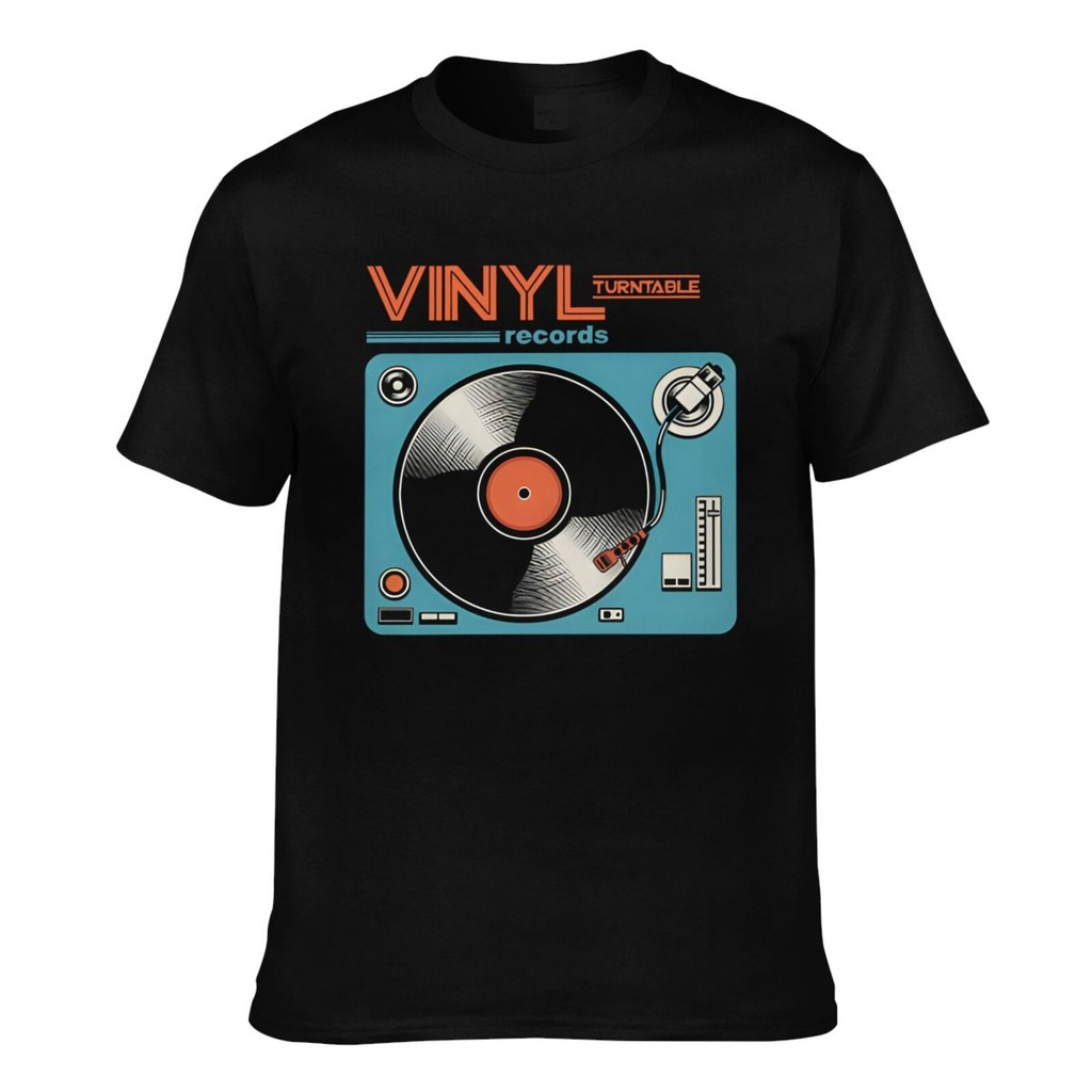 Retro Vinyl Records Turntable Dj Music เสื้อยืดแบบกําหนดเองของผู้ชาย