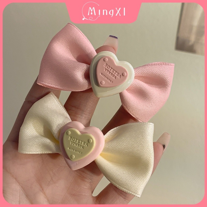 Bowknot Love Hairpin น่ารักสีครีมสาวสไตล์หวานคลิปผม Bangs ผมหัก Duckbill Hairpin แฟชั่นอุปกรณ์เสริมผม