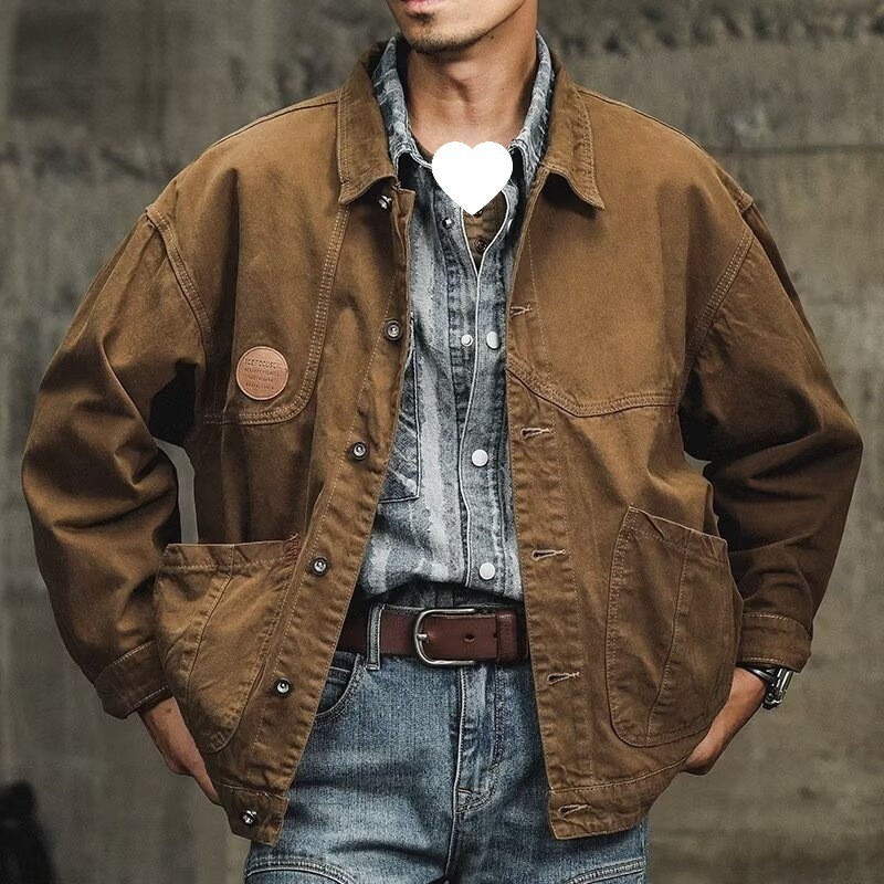 ชายเสื้อแขนยาวใหม่ American Retro Workwear ฤดูใบไม้ร่วงแฟชั่นแบรนด์หลวมสบายๆสีน้ําตาล Vintage เสื้อ BEFOYI SZ183