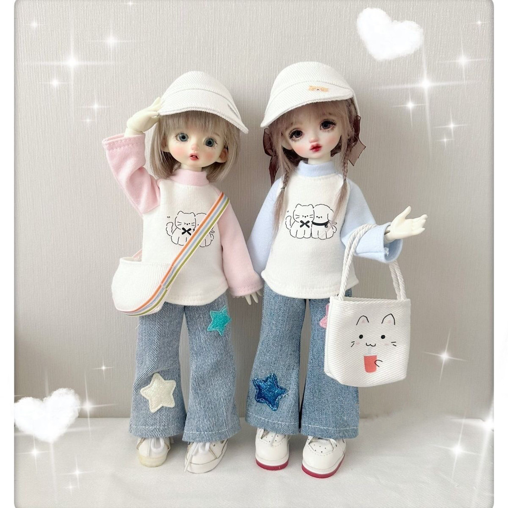 Bjd1/6 เสื้อผ้าตุ๊กตาเสื้อกันหนาวแฟชั่นน่ารัก Flared กางเกงยีนส์สูท