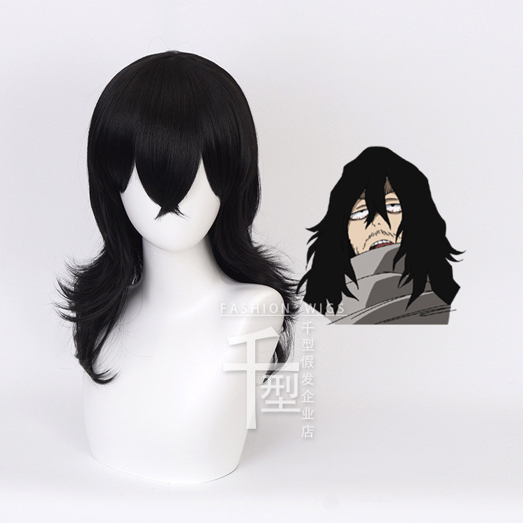 Shouta Aizawa คอสเพลย์วิกผม My Hero Academia ยาวสีดําสังเคราะห์ทนความร้อนผม