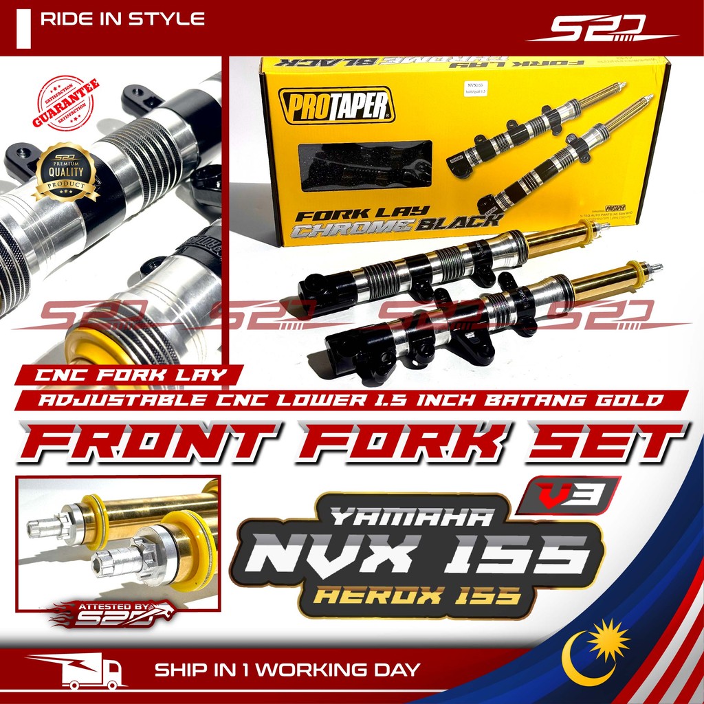 ชุดส้อมหน้า PROTAPER NVX 155 AEROX V1 V2 ปรับ PTP-V3 Racing Depan Fork Lay Lower 1.5 INCH บาลองโกลด์