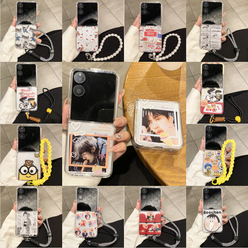 สําหรับ Xiaomi MIX Flip HONOR Magic V Flip เคสโทรศัพท์มือถือหน้าจอพับทาสีการ์ตูนน่ารักพริกหยวกหมีเคลือบเงา PC เปลือกแข็งพร้อมจี้สร้อยข้อมือ