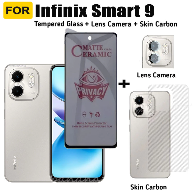 Infinix Smart 9 กระจกนิรภัยความเป็นส่วนตัวสมาร์ท 8 Plus Smart 8 Pro 8HD ป้องกันหน้าจอ + กระจกเลนส์กล้อง + ฟิล์มด้านหลัง