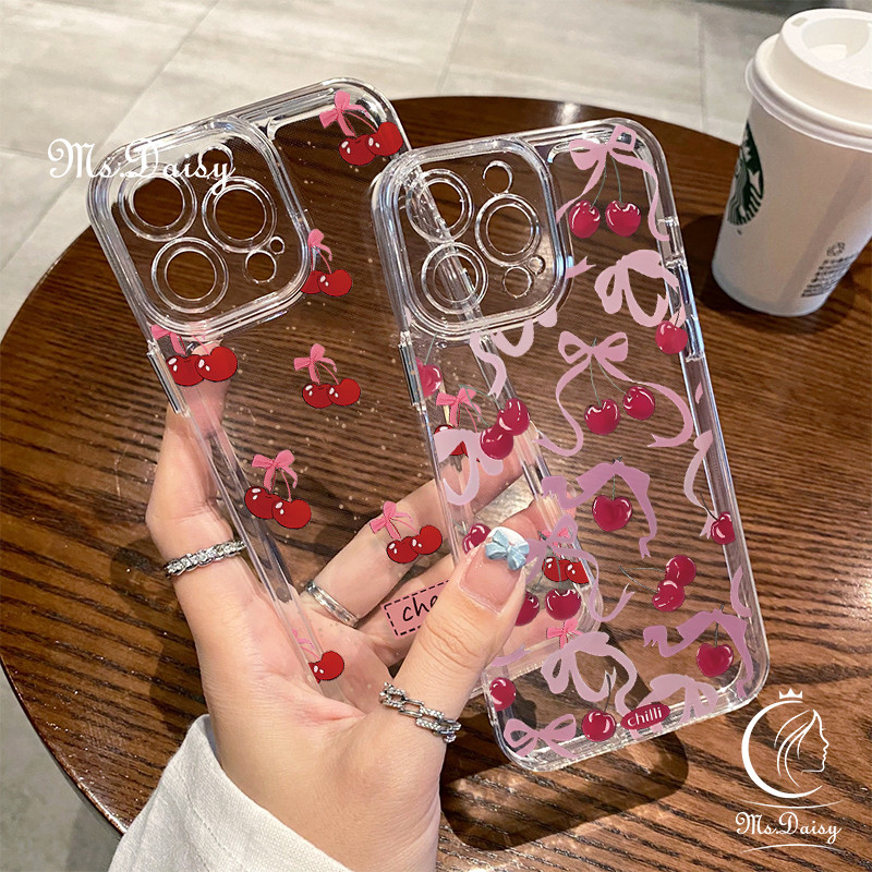 แฟชั่น cherry bow โปร่งใสเคสโทรศัพท์สําหรับ OPPO A15SA35A16SA54SA16KA16EA17K A1K C2A3 ProA31A8A36A76