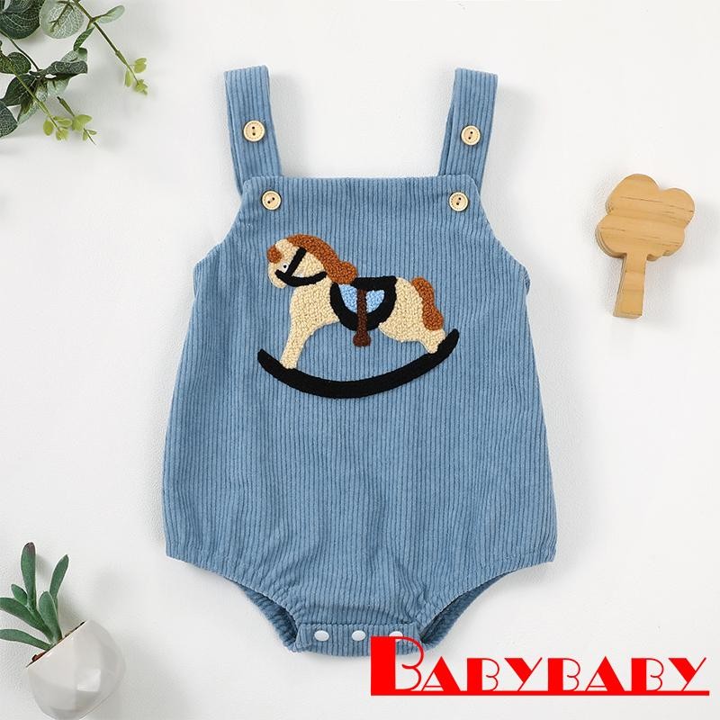 Bab-infant ชุดบอดี้สูทผ้าลูกฟูกแขนกุดปักลายม้าโยก