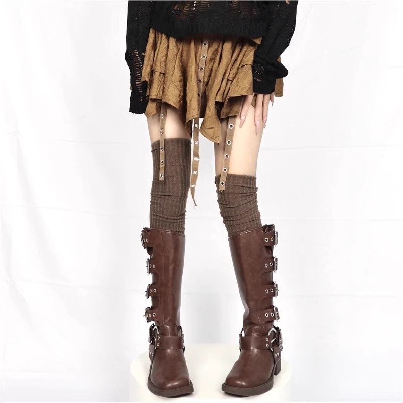 ฤดูใบไม้ร่วงฤดูหนาว Pinstripes สีทึบ Over-the-Knee ถุงเท้าผู้หญิงสไตล์ญี่ปุ่น Preppy สไตล์คุณภาพสูงผ้าฝ้ายแท้ Warm JK Over