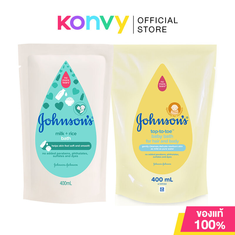 Johnsons Baby Bath Refill จอห์นสัน สบู่เหลวอาบน้ำ 400ml (Milk + Rice/Top to Toe)
