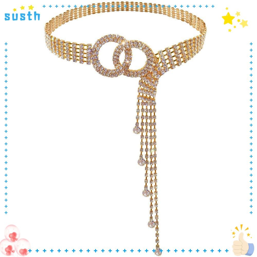 Susth Rhinestone Chain Belt Bling Women Waistband Sparkle Tassels