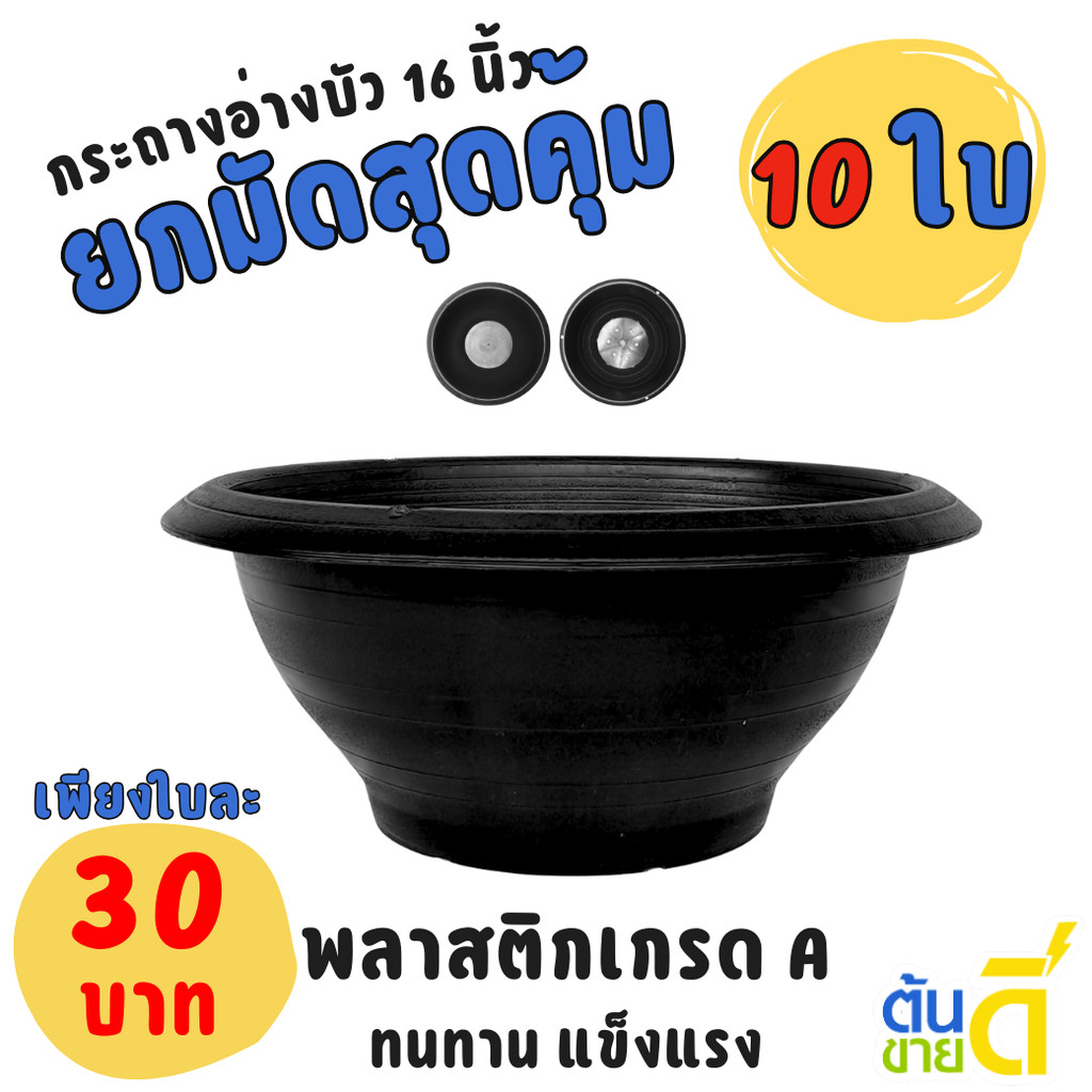 กระถาง อ่างบัว อ่างชวนชม 16 นิ้ว สีดำ Bundle 10 ใบ ชิ้น อัน