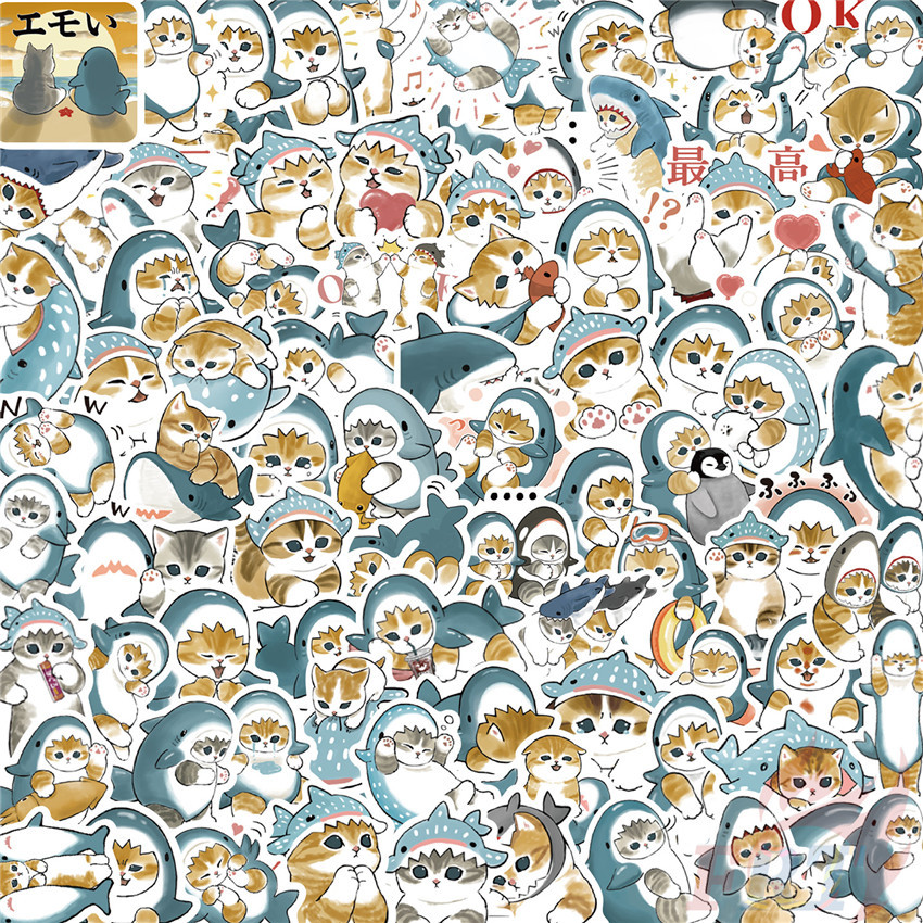 100Pcs/Set ❉ Cosplay Shark Kitten Stickers ❉ DIY Fashion Waterproof Doodle Decals Stickers