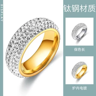 หญิง ins สไตล์ Niche High-End หรูหราห้าเจาะดินเพชรเต็มแหวนสแตนเลสเครื่องประดับเพชร