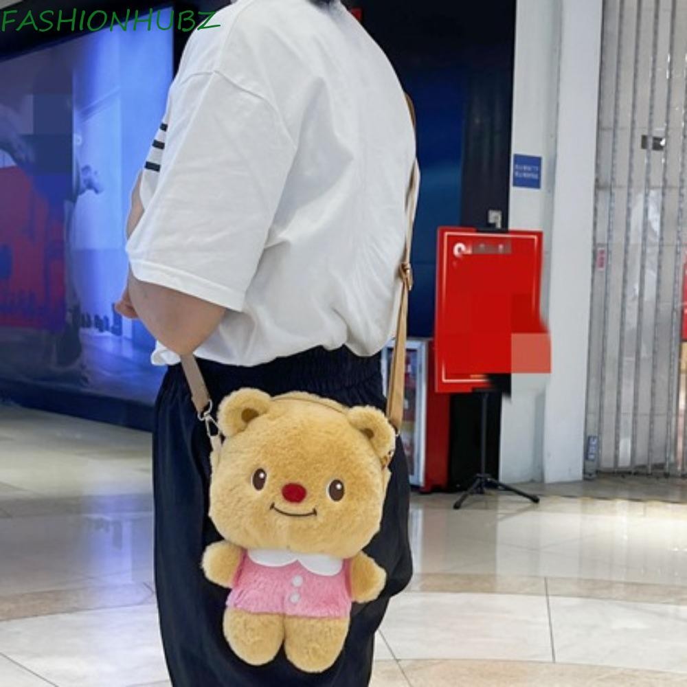 Fashionhubz ตุ๊กตาสัตว์ Knapsack, Kawaii Soft Butter Bear กระเป๋าสะพายข้าง, Packsack ตุ๊กตาของเล่นสไตล์เกาหลีความจุสูงกระเป๋าเป้สะพายหลังตุ๊กตาเด็กผู้หญิง