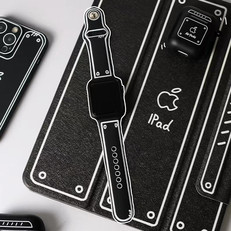 2d สายซิลิโคนการ์ตูน Graffiti สไตล์กีฬา Correa สร้อยข้อมือสําหรับ Apple Watch Ultra 2 49 มม.46 มม.44 มม.45 มม.40 มม.41 มม.42/38 มม.10 9 8 7 6 5 Se 4 3 Ultra