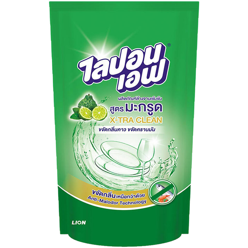 LeeMart ไลปอนเอฟ LiponF 500ML น้ำยาล้างจาน ไลปอนเอ็ฟ Lipon-F สูตร ล้างจานไลปอนเอฟถุง สีเขียวเข้ม มะกรูด ขนาด 500 มล.