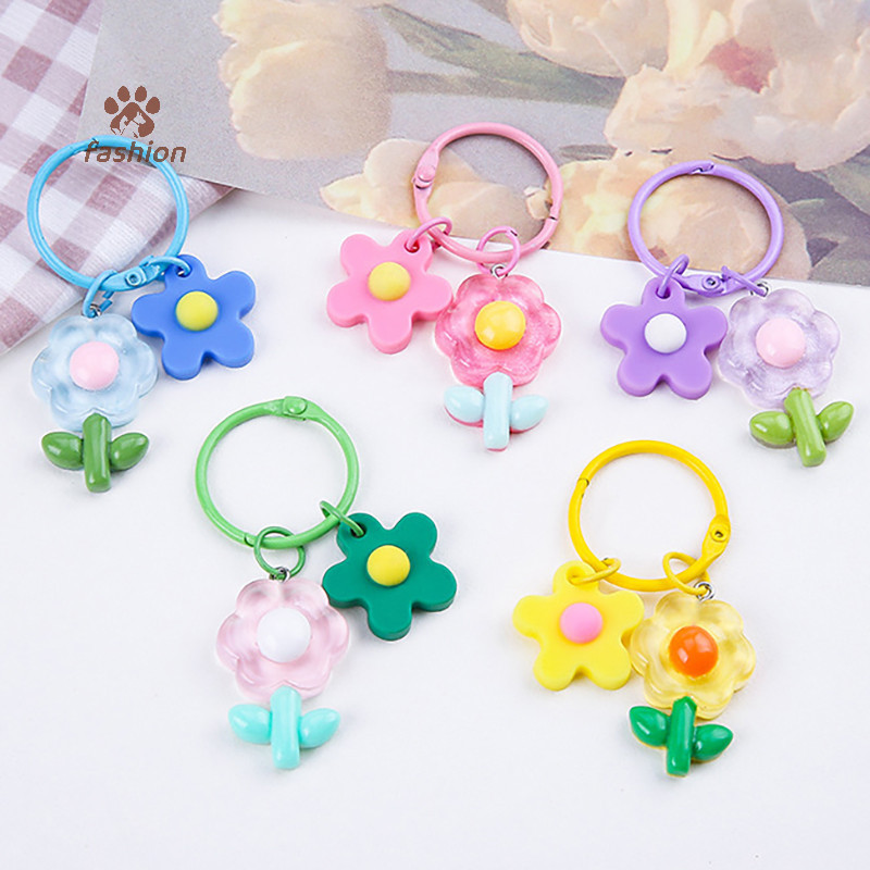 พวงกุญแจดอกไม้สีลูกกวาดสีลูกกวาดพวงกุญแจดอกไม้กระเป๋าเป้สะพายหลังจี้หูฟังกรณีแขวนตกแต่งอุปกรณ์กุญแจรถ