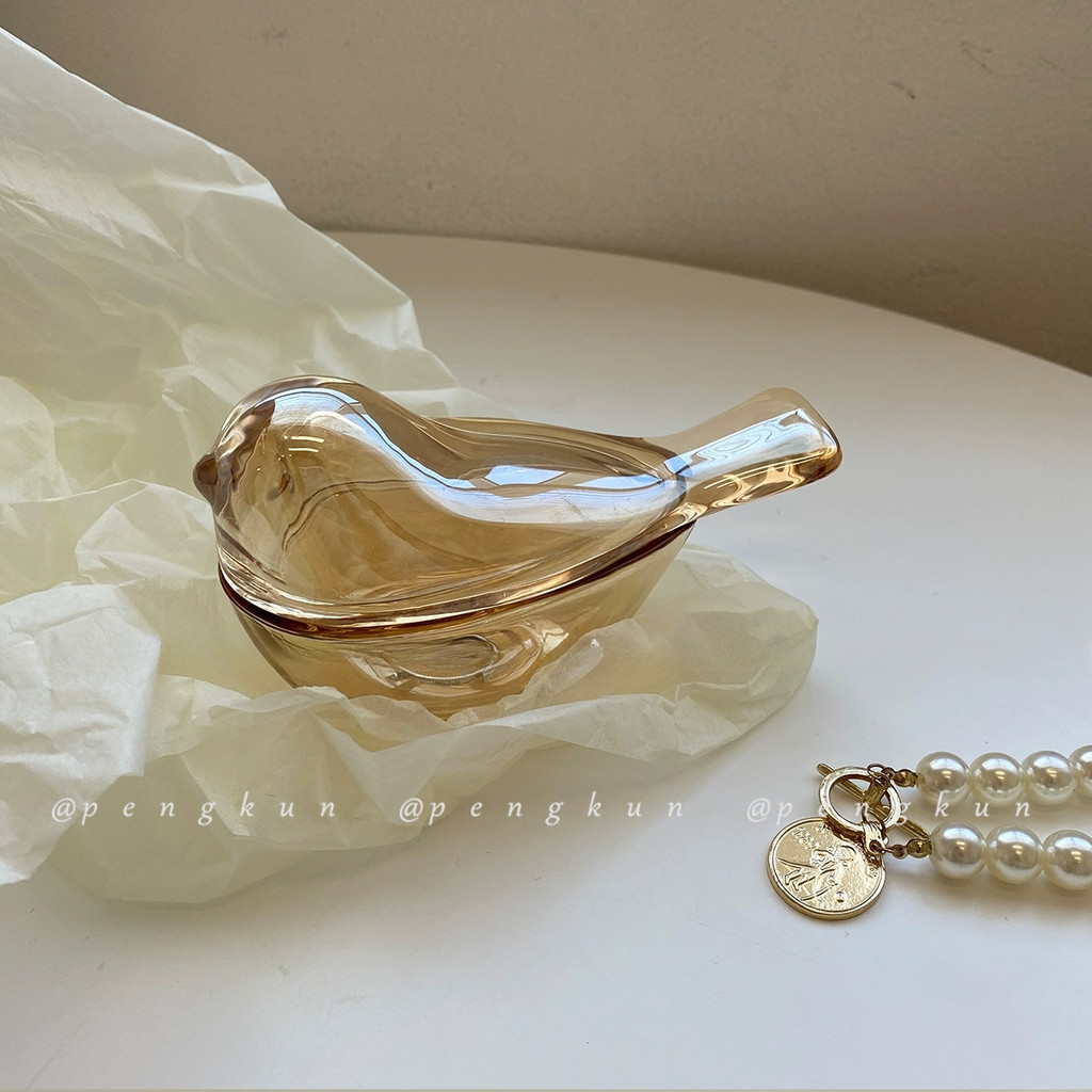Retro Amber Glass Bird กล่องเครื่องประดับเครื่องประดับ ins สไตล์ต่างหูแหวนกล่องเก็บ
