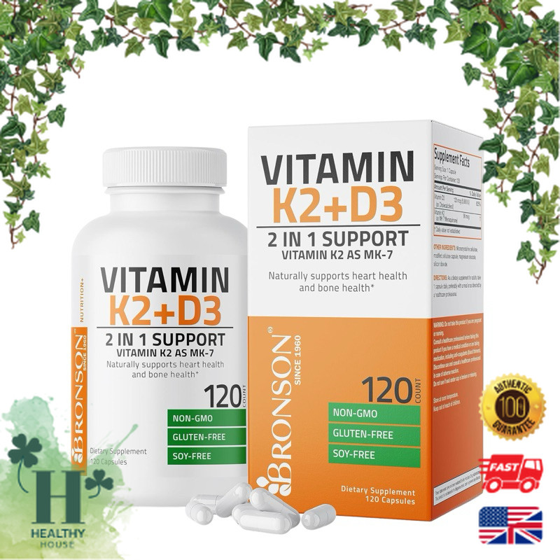 พร้อมส่ง Bronson Vitamin K2 (MK7) with D3 Bone and Heart Health 2 In One วิตามิน K2 และD3120 Capsule