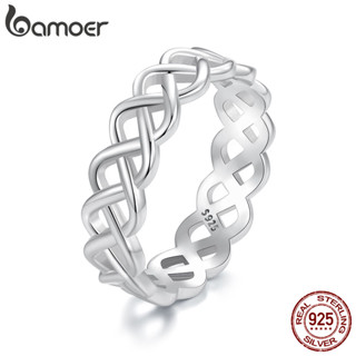 BAMOER บามอส 925 เงินสเตอร์ลิงเศษไม้แหวนทอผ้าแฟชั่นเครื่องปร…