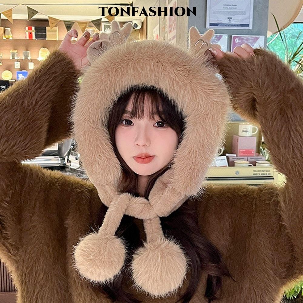 ตันแฟชั่น หมวกกันหนาวหมวกตุ๊กตาให้ความอบอุ่นน่ารักหมวกถังหนากํามะหยี่ น่ารัก สําหรับผู้หญิง
