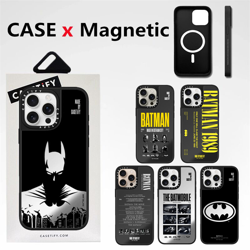 Casetifg Joint Batman แม่เหล็กชาร์จกระจกเคสโทรศัพท์พร้อมกล่องสําหรับ IPhone 16 12 13 14 15 Pro Max 15 14 16 Plus Soft Side Fon ปกป้องปลอกกันกระแทกปกแข็ง