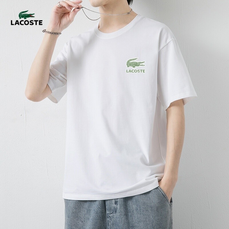 Lacoste200g ผ้าฝ้ายแขนสั้นฤดูร้อนสไตล์ใหม่เสื้อยืดใหม่ผู้ชายผู้หญิงเสื้อยืด 100 ผ้าฝ้ายแท้คุณภาพสูง 