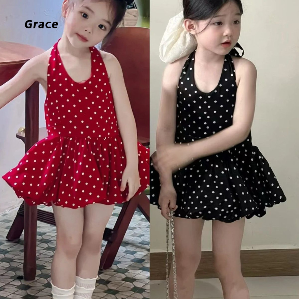 [Grace] (Ready Stock) Girls Ruffled Dress Children Cute Polka Dot Vest Skirt GR2845 #