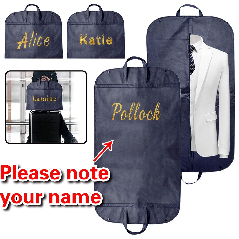 การปรับแต่งชื่อ🔥สีน้ำเงินเข้ม Garment Bag ถุงคลุมเสื้อผ้า ถุงคลุมเสื้อ สำหรับเดินทาง ไม้แขวนสูท ใช้ซ้ำได้ มีซิป