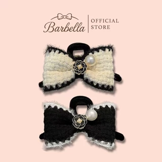 Barbella กิ๊บติดผมโบว์ผ้าทวีต กิ๊บหนีบผมแต่งมุกและดอกไม้หรู รุ่น Camelia Tweed (BB008)