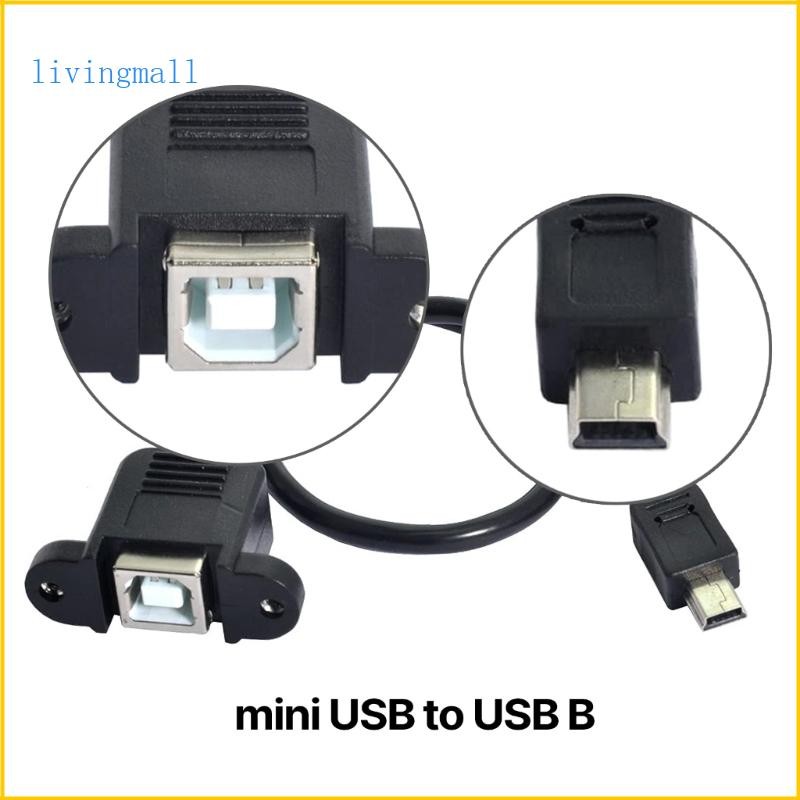 LIVI Mini USB เป็น USB B พร้อมแผง Mount สกรู Mini USB ชายกับ USB B หญิงขยาย