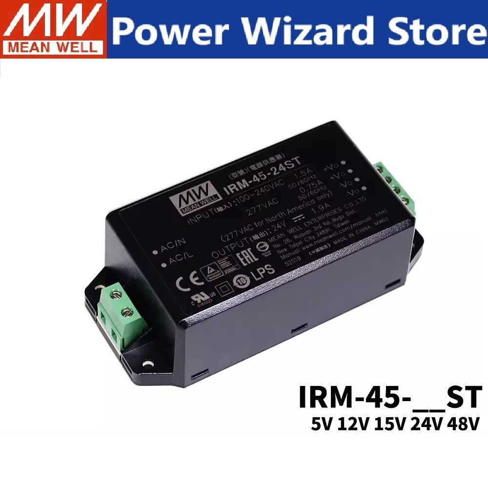 MEAN WELL IRM-45 IRM-45-5ST IRM-45-12ST IRM-45-15ST IRM-45-24ST IRM-45-48ST 45WAC-DC PCB-Mount สีเขี