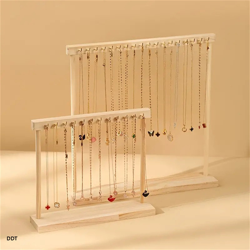 DDT-Jewelry Organizer ขาตั้งสร้อยคอไม้แขวนเคาน์เตอร์ Rack สําหรับโซ่หูสร้อยข้อมือตู้โชว์ชั้นเก็บ
