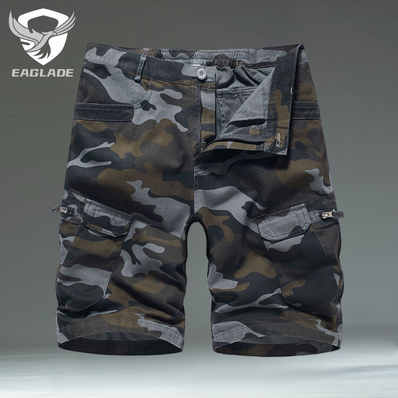EAGLADE Cargo 6 Pocket Tactical Shorts for Pants Men 02103 สีดํา Camo J10