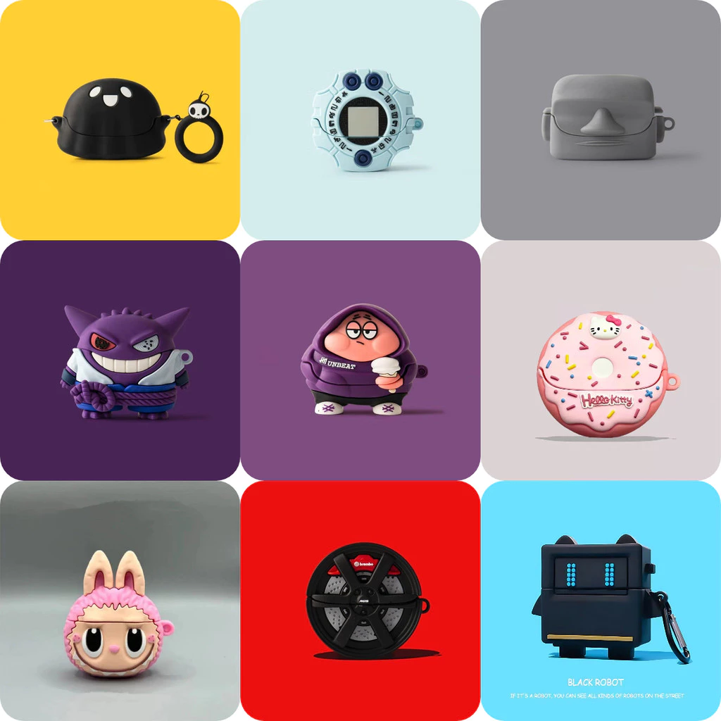 สําหรับ Baseus BP1 Pro เคส Case เคสหูฟังบุคลิกภาพ Gengh หุ่นยนต์รูปแบบหินสีเทา
