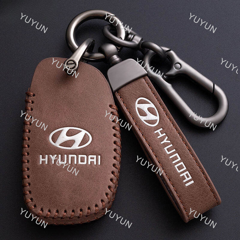 ของแท้หนังสมาร์ทฝาครอบพวงกุญแจ Hyundai Avante Tucson Santa Fe Ioniq 5 6 Nexo Kona Elantra N Sonata I