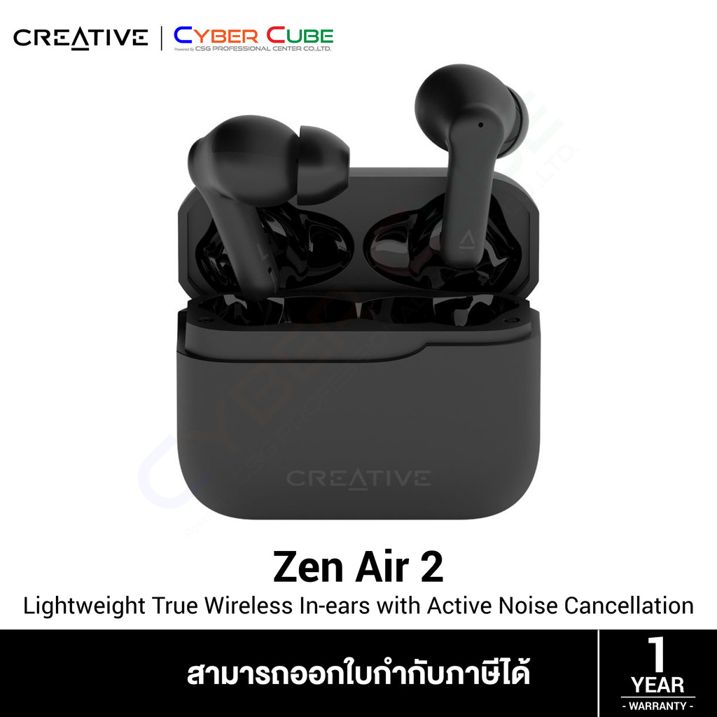 Creative Zen Air 2 Lightweight True Wireless with Active Noise Cancellation (Black) (หูฟังไร้สาย)