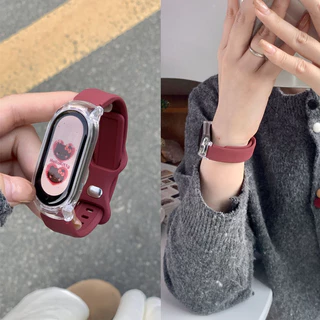 สายรัดซิลิโคนนิ่มสำหรับสปอร์ต Xiaomi Mi Band 9, เคสป้องกัน PC ใส สายรัดซิลิโคนแบบเปลี่ยนได้ เหมาะสำหรับ Xiaomi Mi Band
