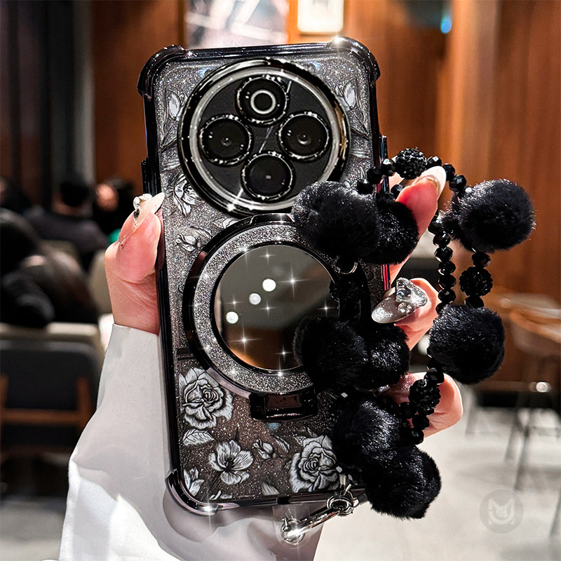 ปลอกสําหรับ VIVO X200 X100 Pro X100S X200S X100 X200 Ultra Bling กระจกผู้ถือนุ่มเคสโทรศัพท์พร้อมสร้อยข้อมือโซ่ - รูปที่ 4