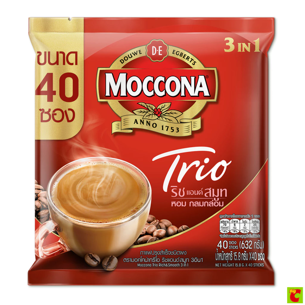 มอคโคน่า ทรีโอ กาแฟปรุงสำเร็จ 3อิน1 ริชแอนด์สมูท 15.8 ก. แพ็ค 40