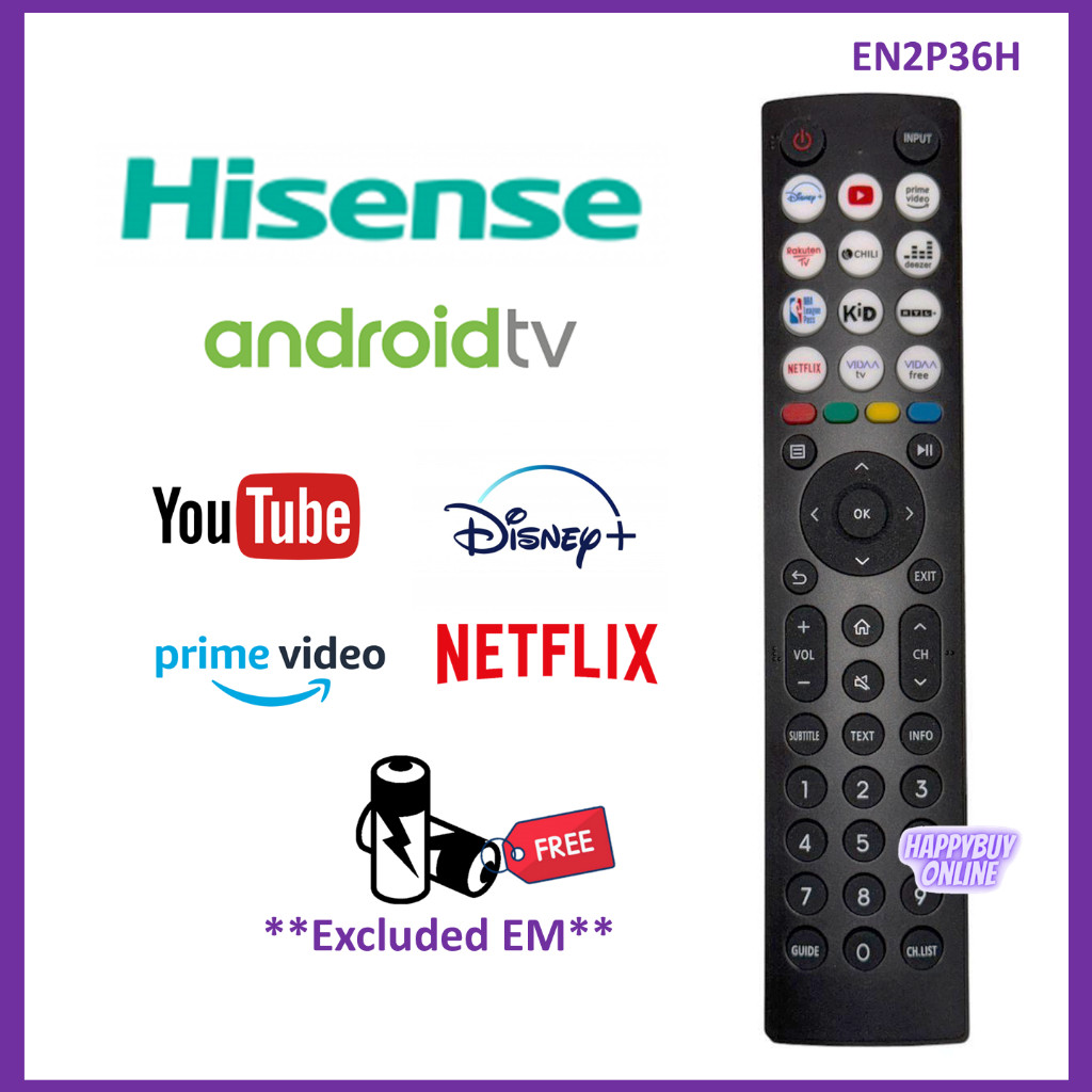 ใช้งานร่วมกับ Hisense Vidaa 4K FHD Android สมาร์ททีวีรีโมทคอนโทรล EN2P36H รีโมทสมาร์ททีวี Hisense
