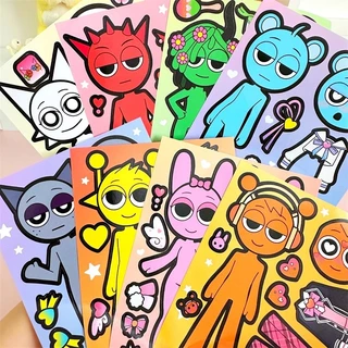 8PCS ดอกไม้ Fairy Dress Up สติกเกอร์สนุกเกมปริศนาเด็ก DIY Sprunki สติกเกอร์ตกแต่ง