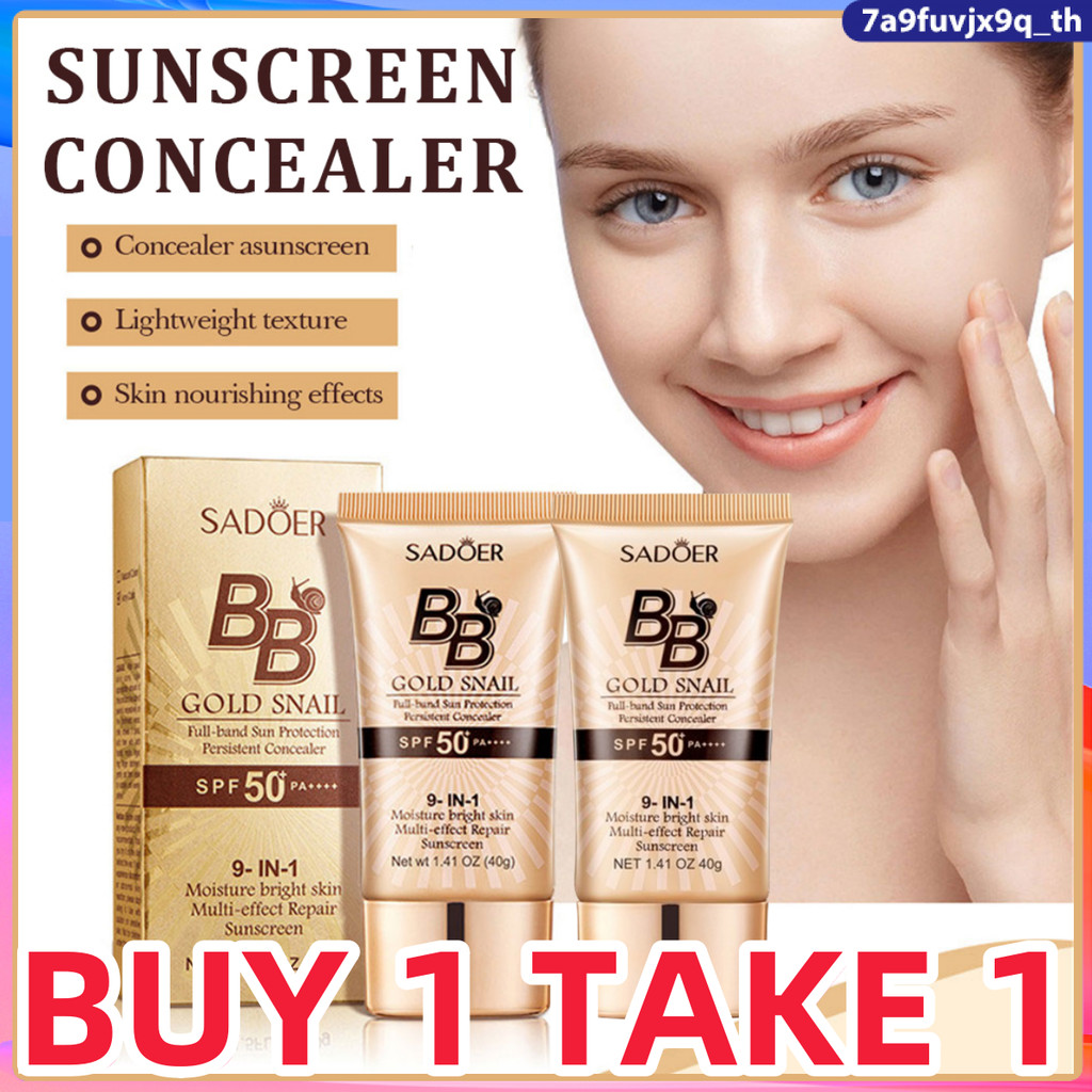 【ซื้อ 1 แถม 1】SADOER Golden Snail Sunscreen BB Cream Foundation SPF50+PA+++ 40 กรัม