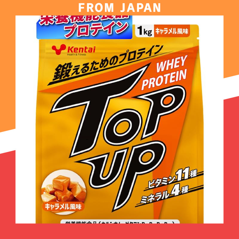 Kentai Top-Up Whey Protein Caramel 1kg - Nutritional Supplement with 11 Vitamins & 4 Minerals - Made