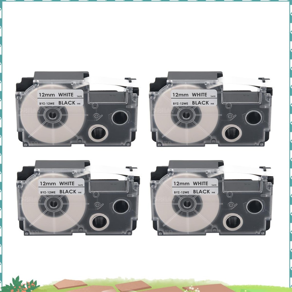 4 แพ็ค 12 มม.สีดําบนป้ายสีขาวเทป Label Maker ใช้งานร่วมกับ KL1500 KL2000 KL7000 KL7200 KL-100 KL120 
