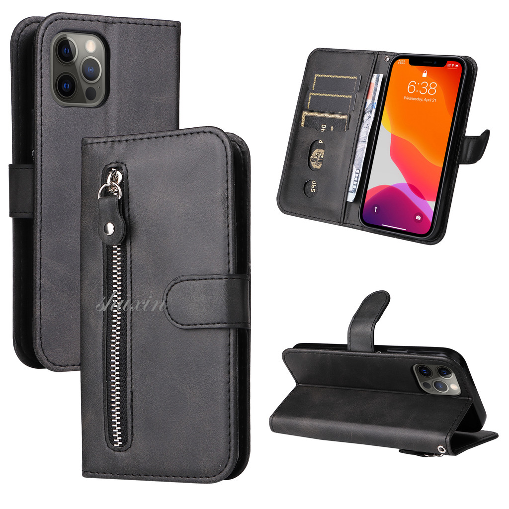 Smooth Zipper Flip กระเป๋าสตางค์หนังสําหรับ Samsung Galaxy J6 PLUS A10S A20S A51 A71 A81 A91 A11 M11